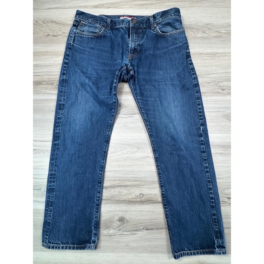 Tommy‎ Hilfiger Mens Straight Leg Selvedge Denim Jeans Blue 38x32 Dark Wash